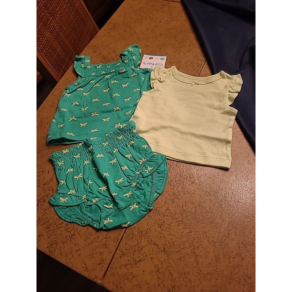 Carter’s Girls 3pcs Diaper Cover Set, Size 6M, Green Bow - NEW